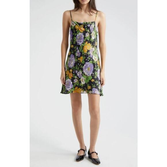 NEW Farm Rio Capri Floral Sleeveless Mini Slipdress Square Neck Black Size Small - Picture 2 of 8